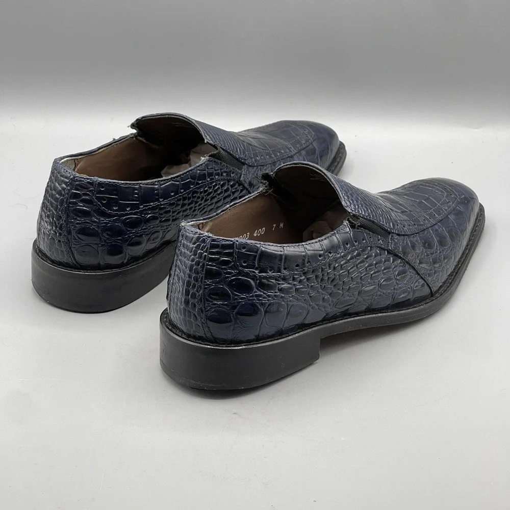Stacy Adams Men's 7 Shoes Blue Slip On Leather Croc Print‎ Navy Tedesco 24903